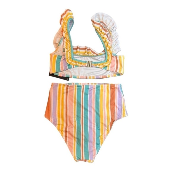 EPHEMERA Flounce Bra and High Waisted Bikini Pant in Bonbon Stripe NWT - Picture 9 of 12